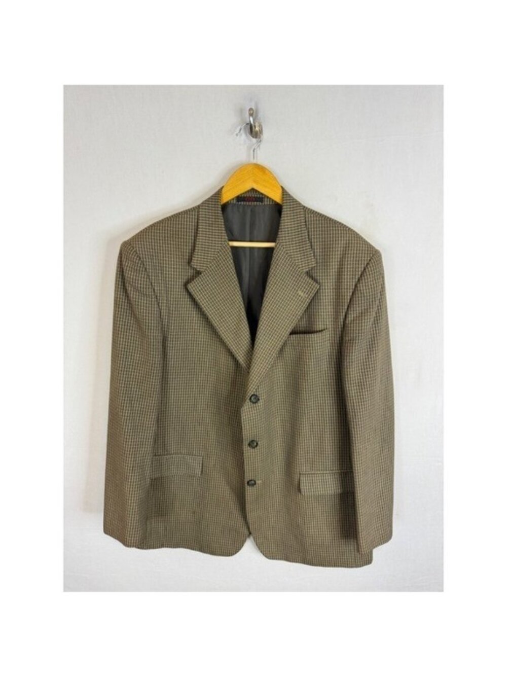 Damiani Italy Wool Blazer Brown Green Check Houndstooth Sport Coat US 46 EU 56